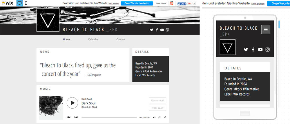 Responsive Webseite für Musiker von Wix